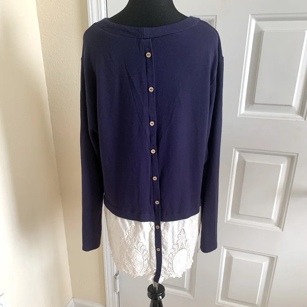 Altar'd State Navy Soft Knit And Lace Oversized Tunic Length Sweater Size L - Picture 2 of 12